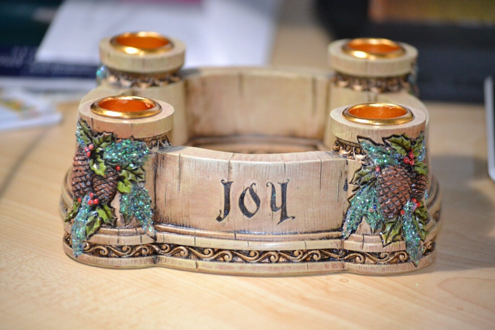 Christian Brands Joy, Faith, Love, Hope Advent Wreath Candle Holder