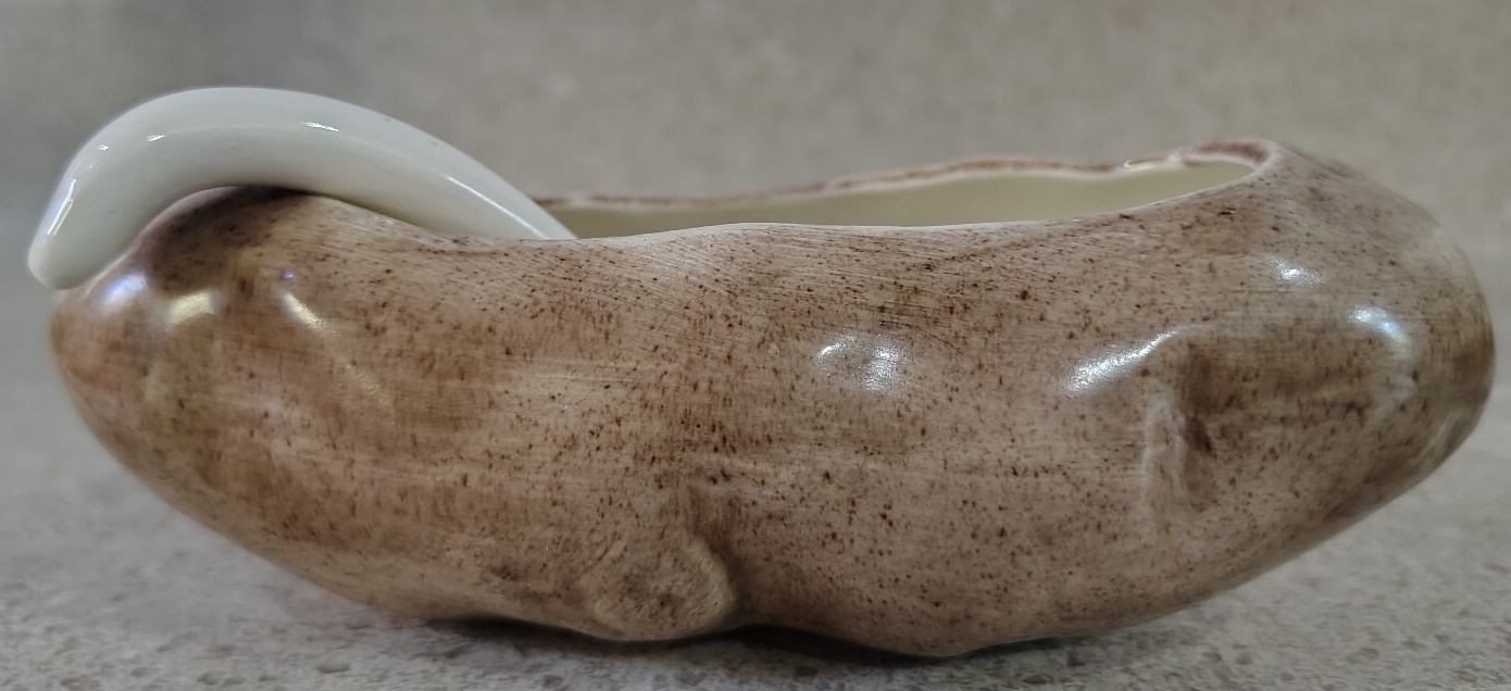 Vintage Potato Shaped Small Ceramic Serving Bowl With White Ceramic Spoon