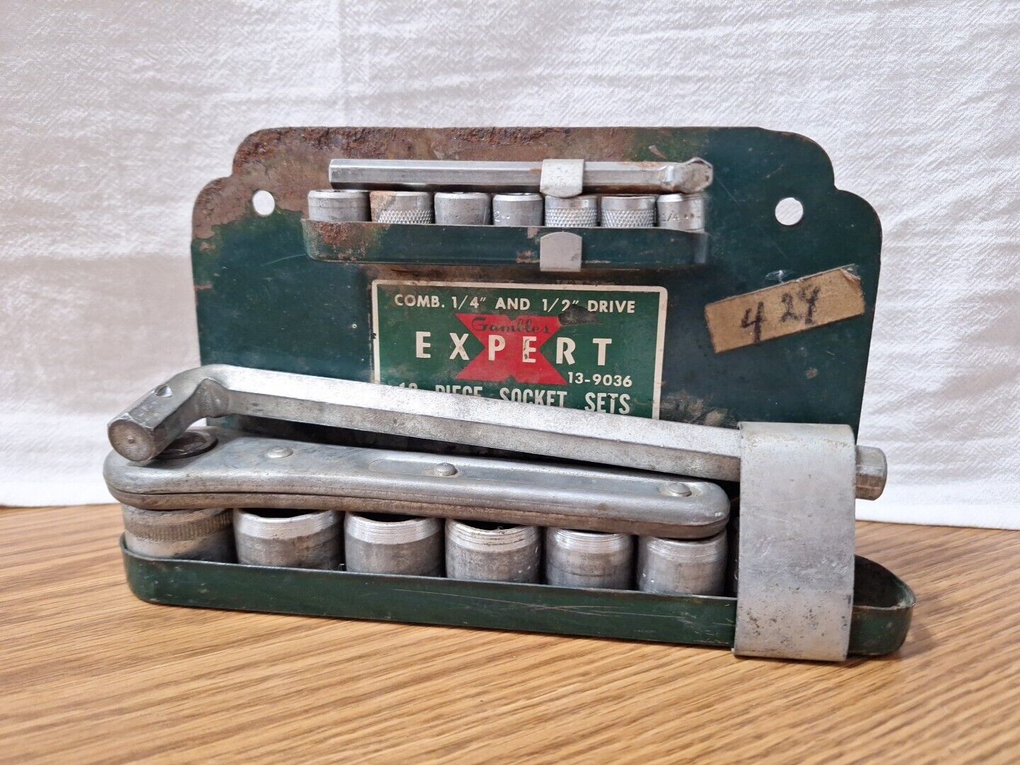 Vintage Gambles ¼” & 1/2” Dr 6/12pt SAE Socket Set Case Ratchet S/k Tools 