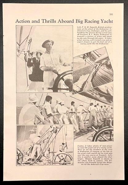 Endeavour II 1937 pictorial “Action & Thrills Aboard Racing Yacht” America’s Cup