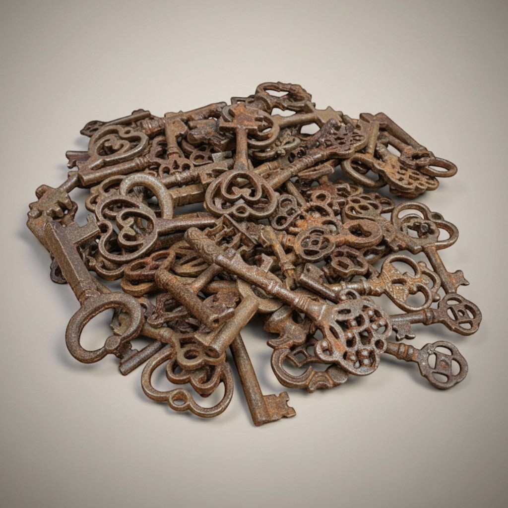 Cast Iron Skeleton Keys — 19th-Century Reproduction Key Lot of 25 Keys