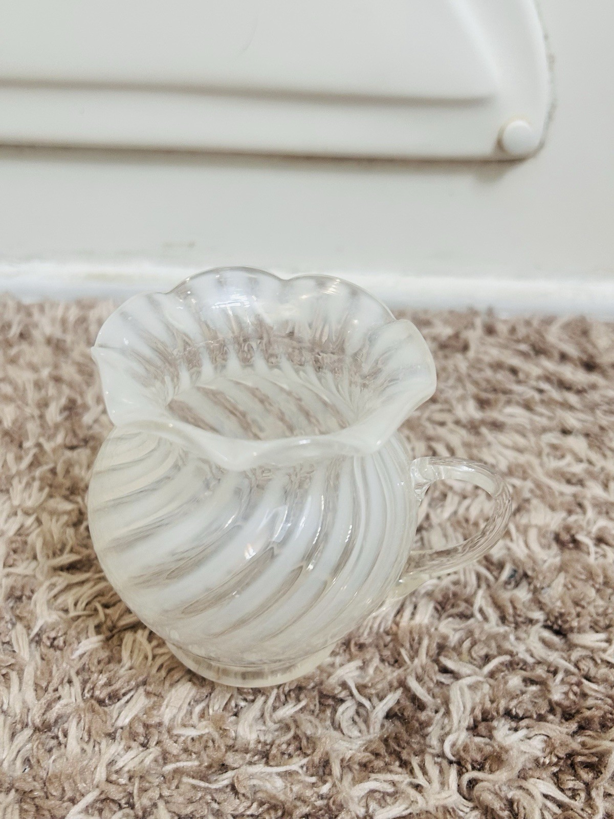 Fenton Northwood Opalescent White Swirl Crimped Edge Hand Blown 4\