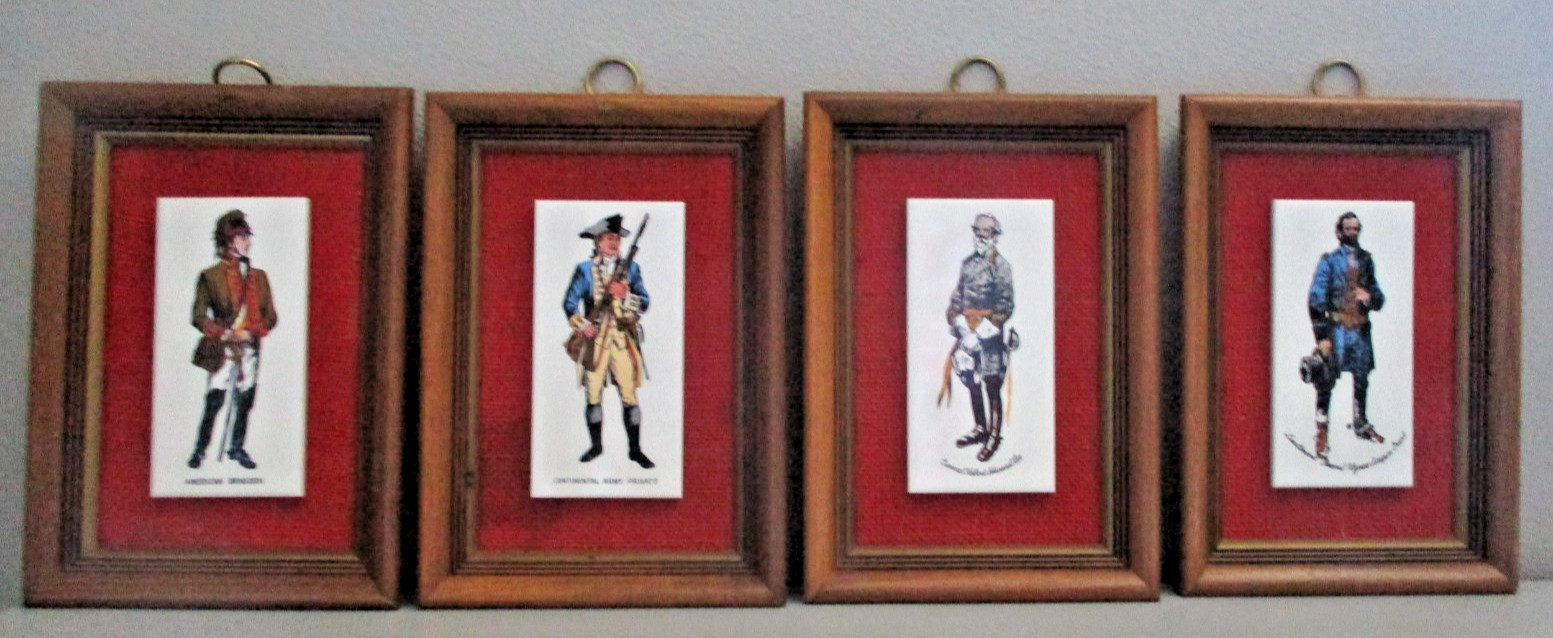 4-Vintage Wood Framed Ceramic Wall Plaques - GRANT, LEE, DRAGOON, Cont. Private