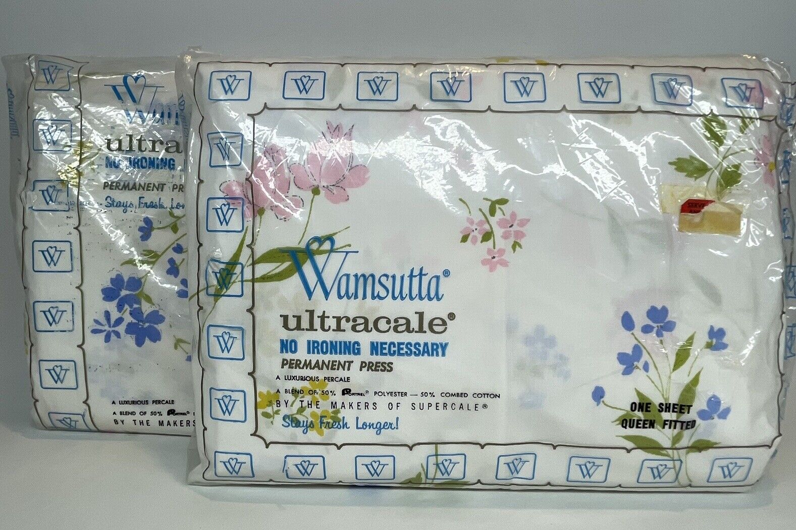 Vtg Wamsutta Floral Sheets Flirtation Queen Size Flat Fitted Lot of 2 50/50 NOS