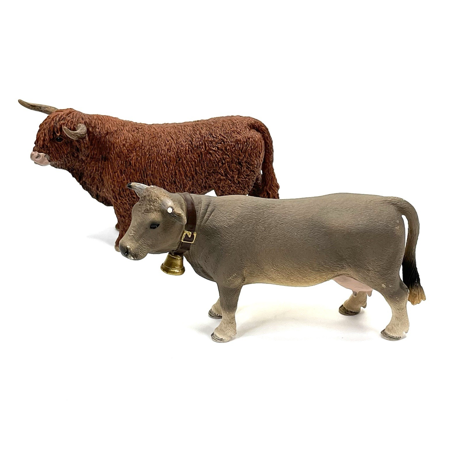 Schleich Cow With Bell And Highland Bull Figurines Figures AM Limes Toy Display