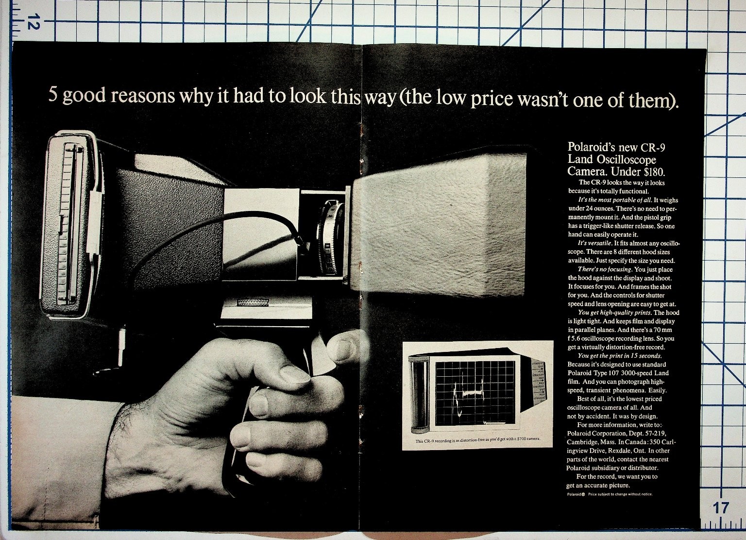 Vintage Polaroid CR-9 Oscilloscope Camera Ad 1960s Ephemera Magazine Print Vintage Polaroid CR-9 Oscilloscope Camera Ad 1960s Ephemera Magazine Print