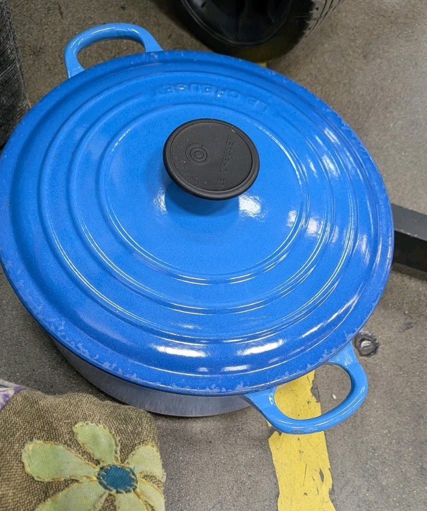 Le Creuset #24 Blue 4.5 Qt Cast Iron Dutch Oven w/Lid France CHIPPED AS IS