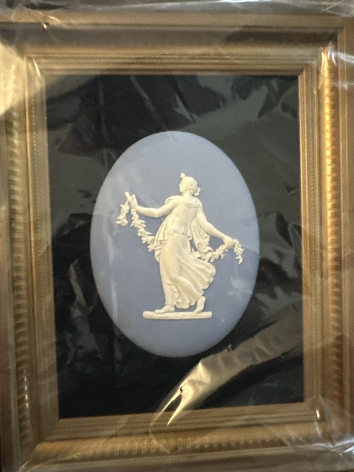 Wedgwood Blue Jasperware Dancing Hour Floral Girl Oval Medallion Plaque (c.1790)