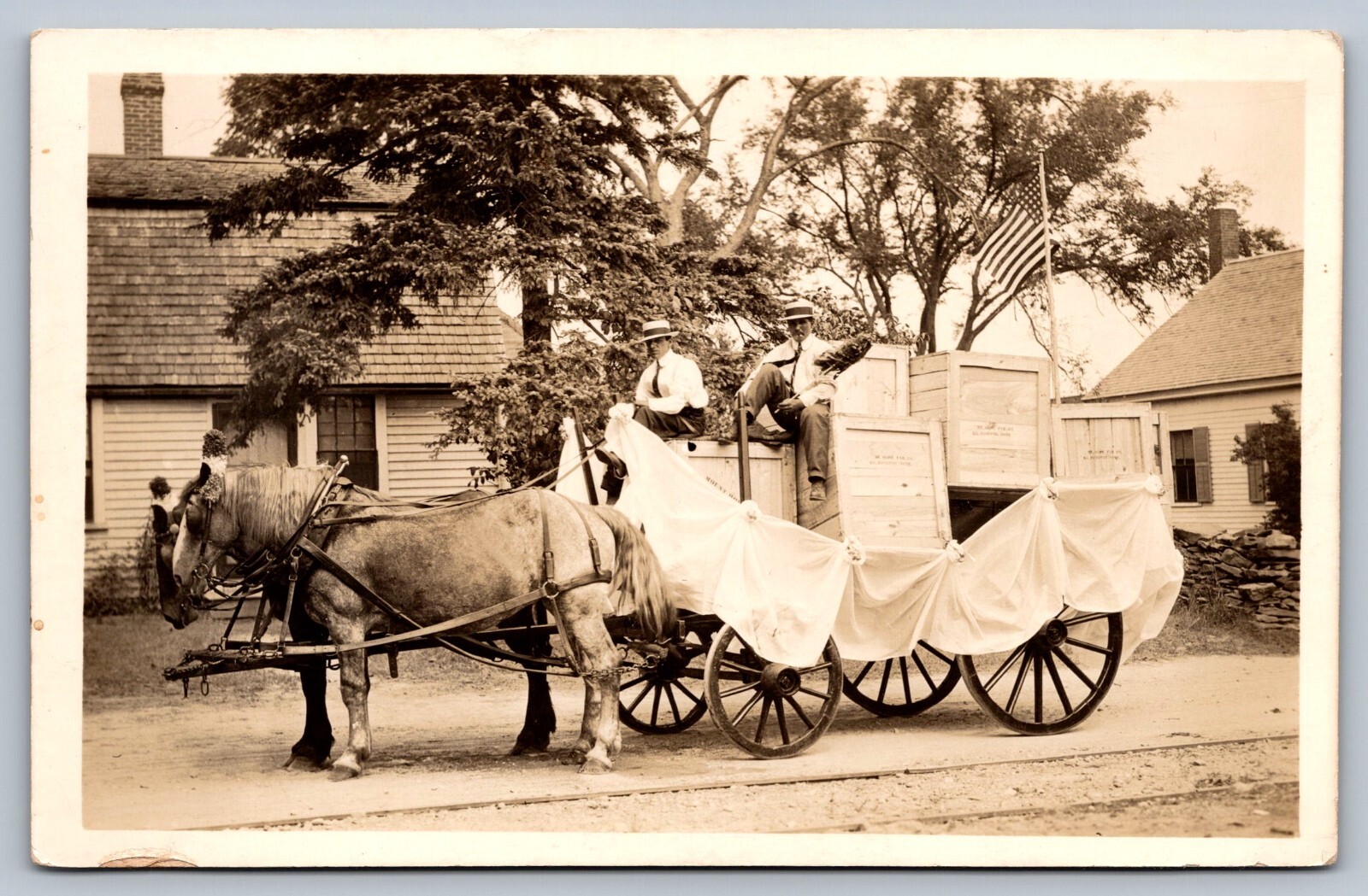 1912 RPPC DIGHTON  MASSACHUSETTS BICENTENNIAL PARADE MOUNT HOPE FINISHING WAGON