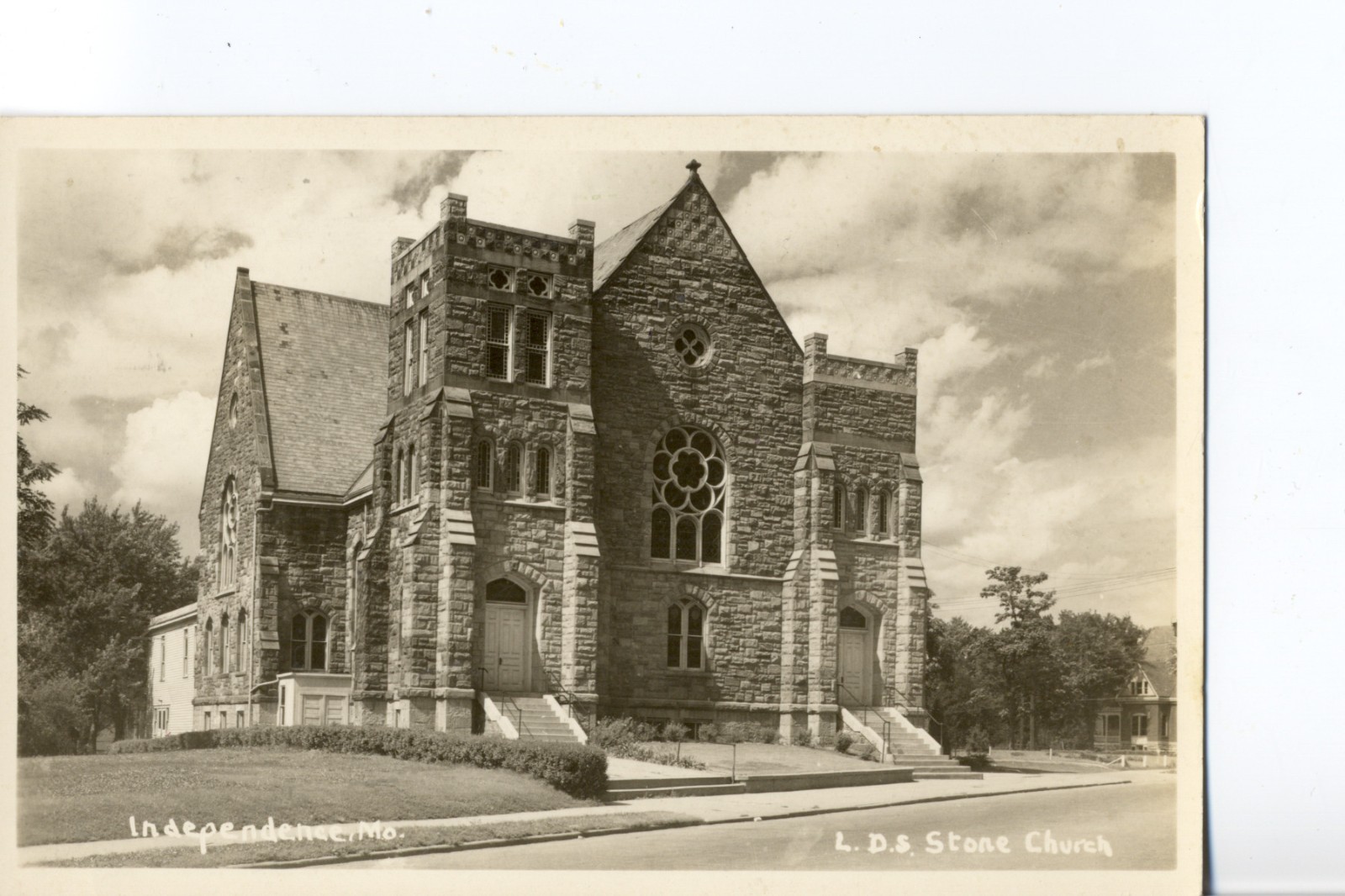 L.D.S. Stone Church, Independence, Mo. Missouri Real Photo. Latter Day Saints