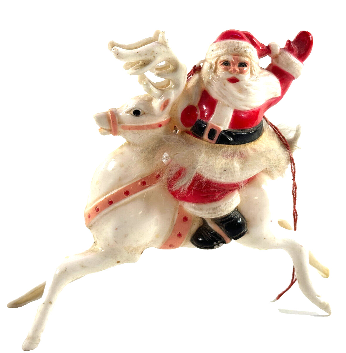 vtg Christmas Rosbro Hard Plastic Santa Claus on Reindeer LARGE toys