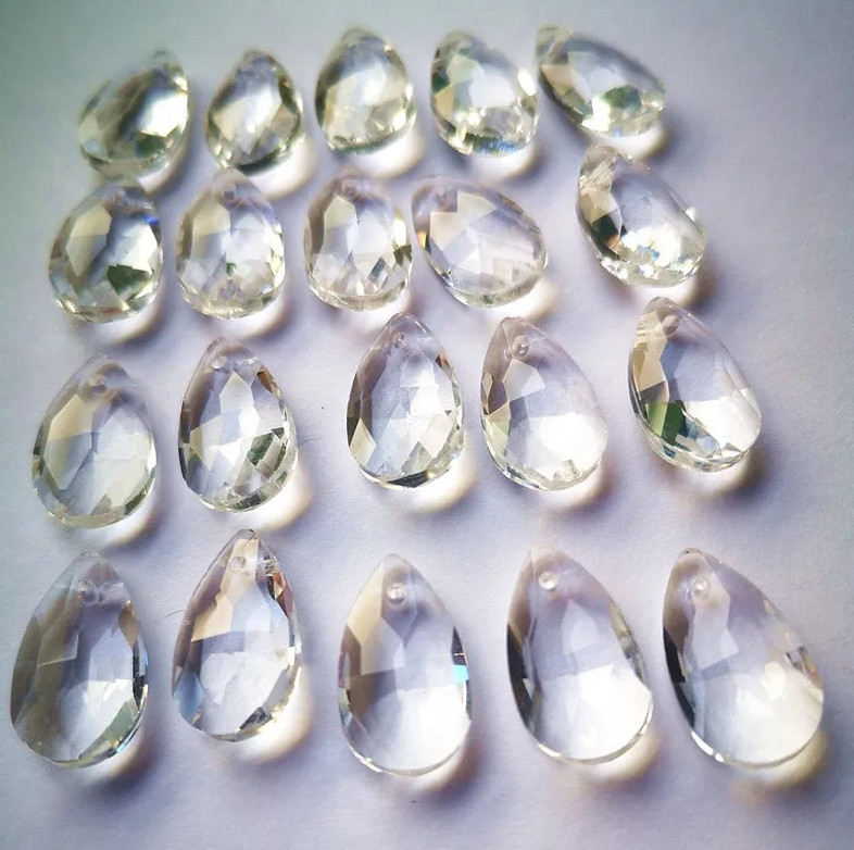 50pcs 16mm Clear K9 Crystal Pear Drops – Chandelier Prisms & DIY Ornaments - NEW