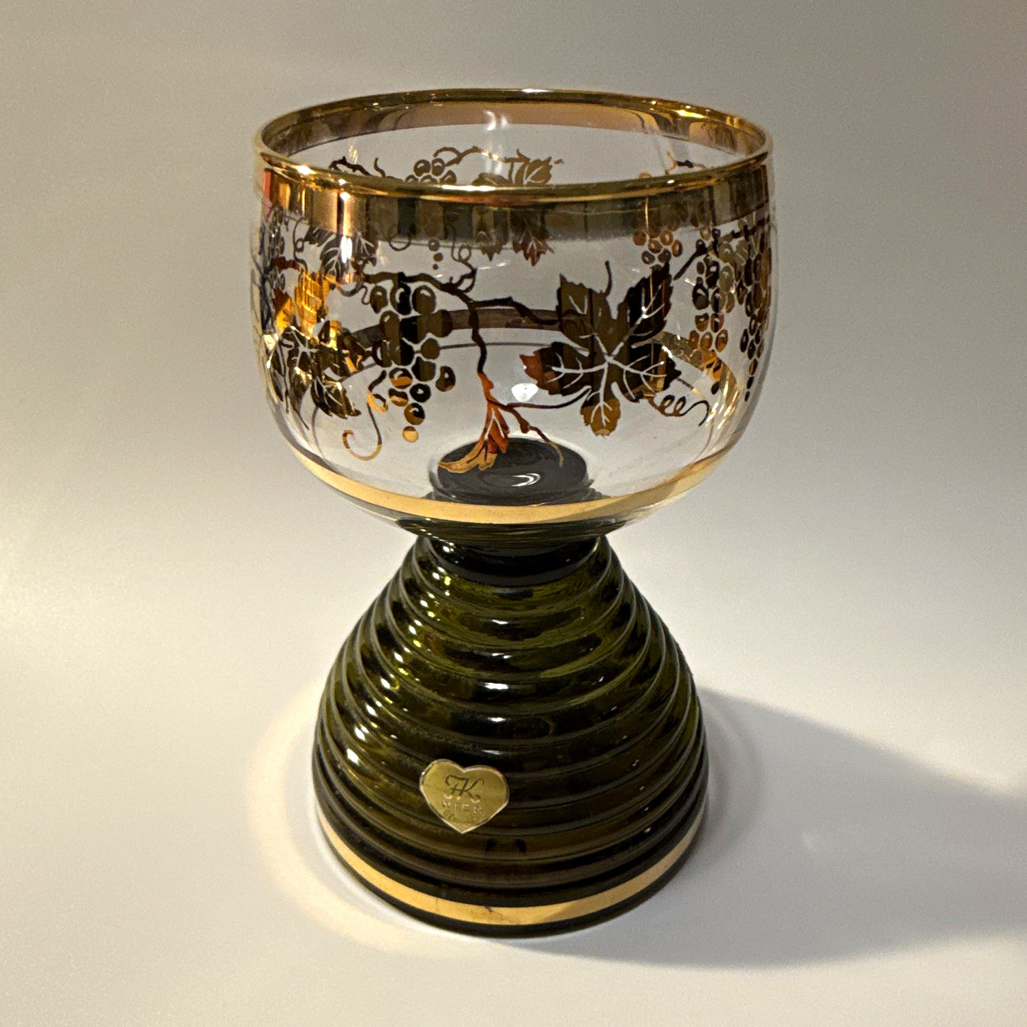 Reuge Swiss Musical Movement Glass Goblet Music Box, Gold Trim Grape Design Reuge Swiss Musical Movement Glass Goblet Music Box, Gold Trim Grape Design