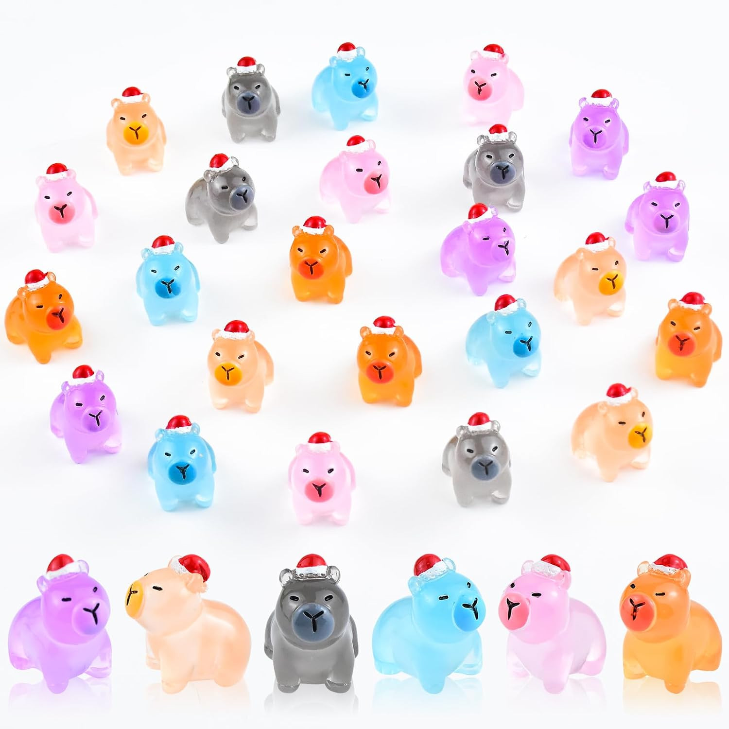 24 Pieces Christmas Mini Capybara Animals Luminous Tiny Resin Animal