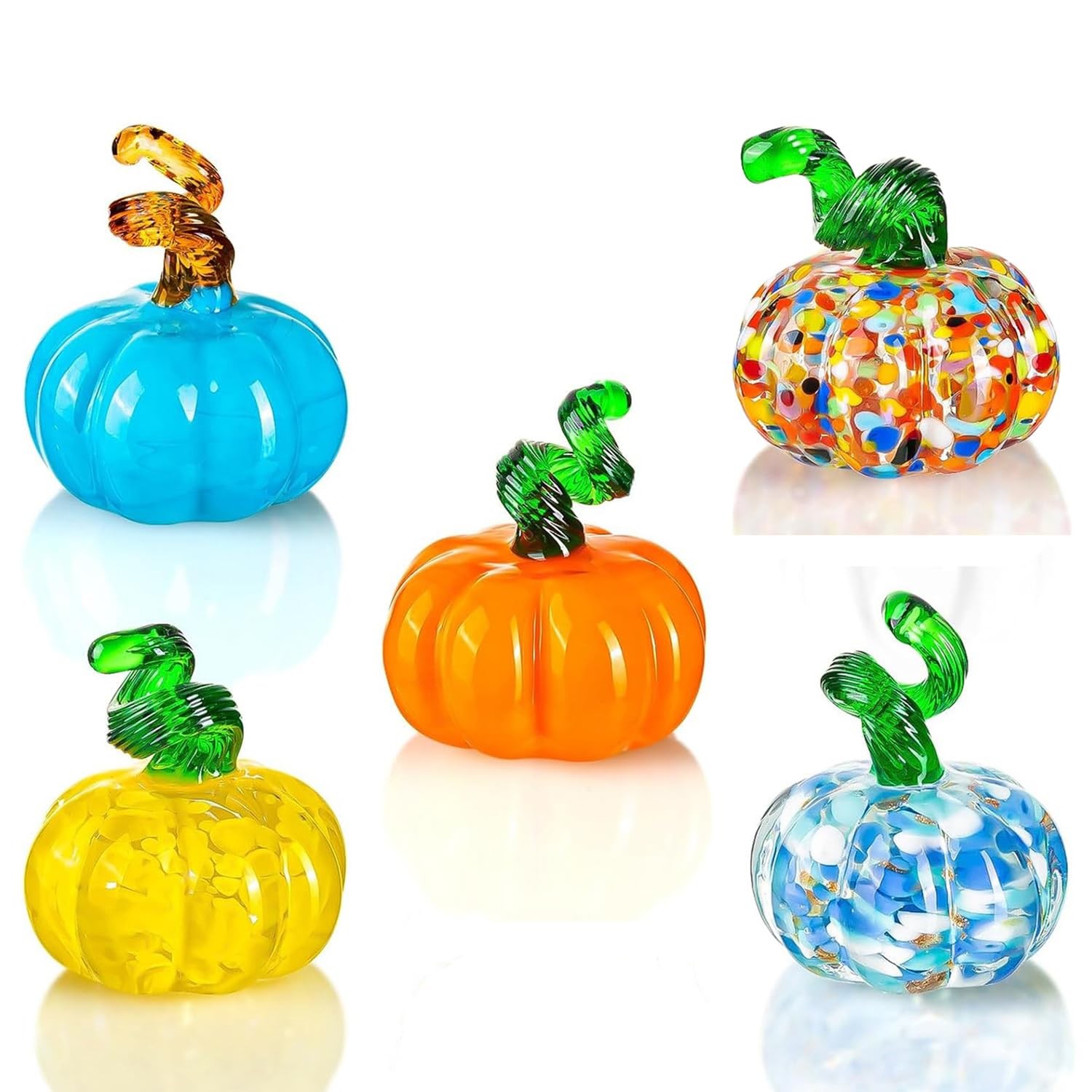 5pcs Blown Glass Pumpkin Figurines Collectibles, Small Crystal Glass Art Pump...