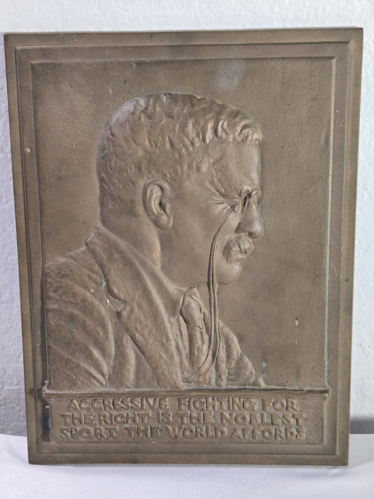 Theodore Roosevelt Bronze Plaque 1920 By James Earl Frazier Solid Back Heavy