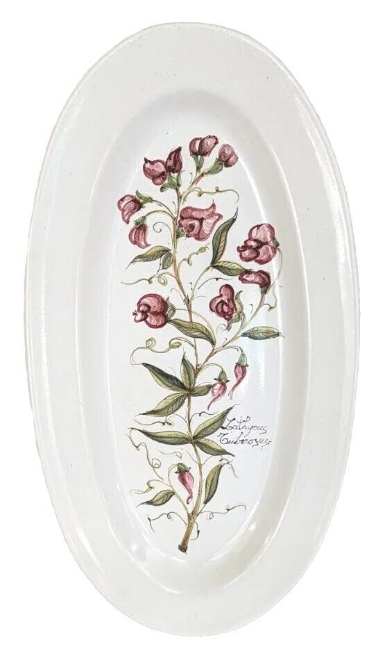 Vtg Floral Design Oval Ceramic Plate 16.5\