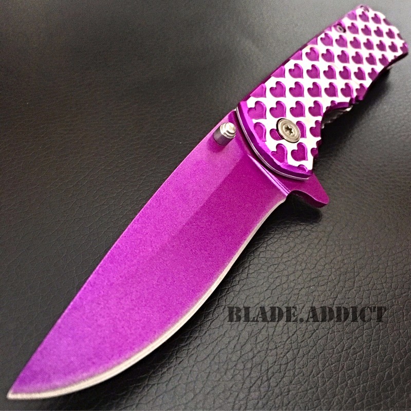 Valentine's Day Gift Ladies Purple HEART Spring Open Assisted Pocket Knife Women