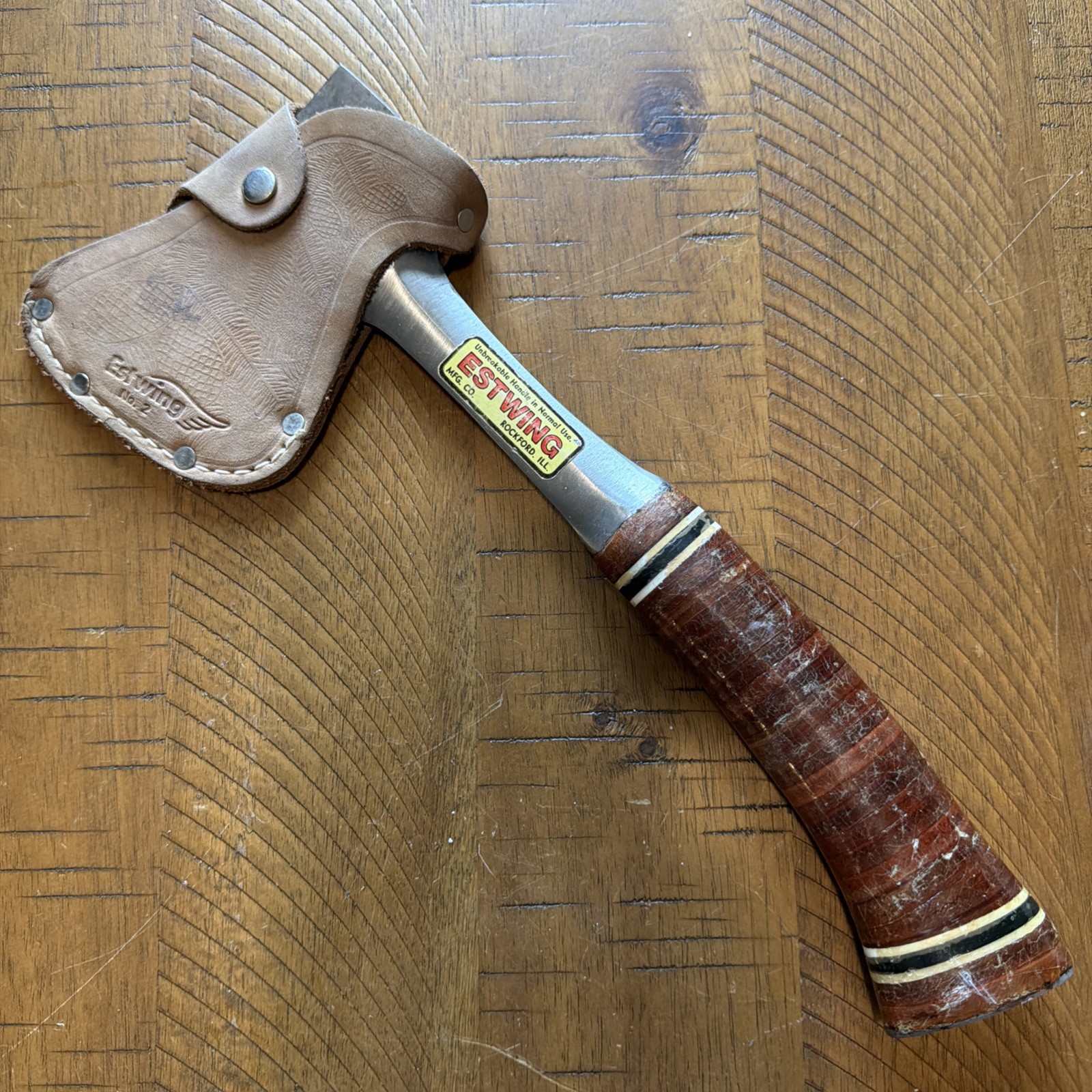 VINTAGE ESTWING E 24 A HATCHET / AXE W/ ORIGINAL LEATHER SHEATH- 12 1/2