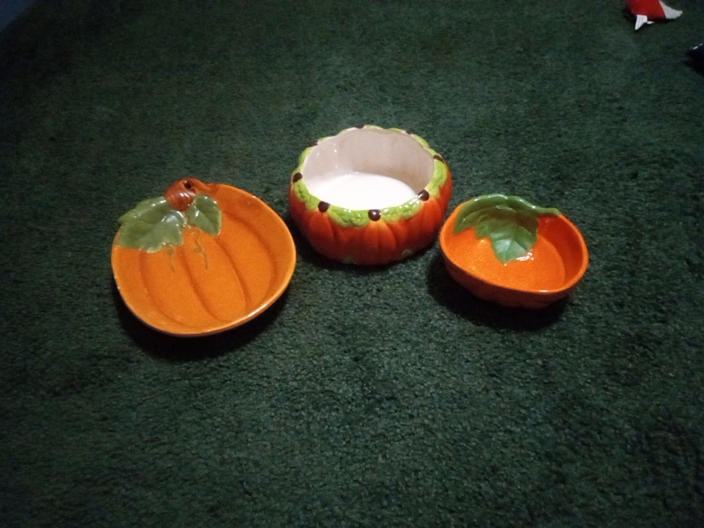 Ceramic Pumpkin Bowls Lot Of 3 Different Very Unique Designs Decorative Rare