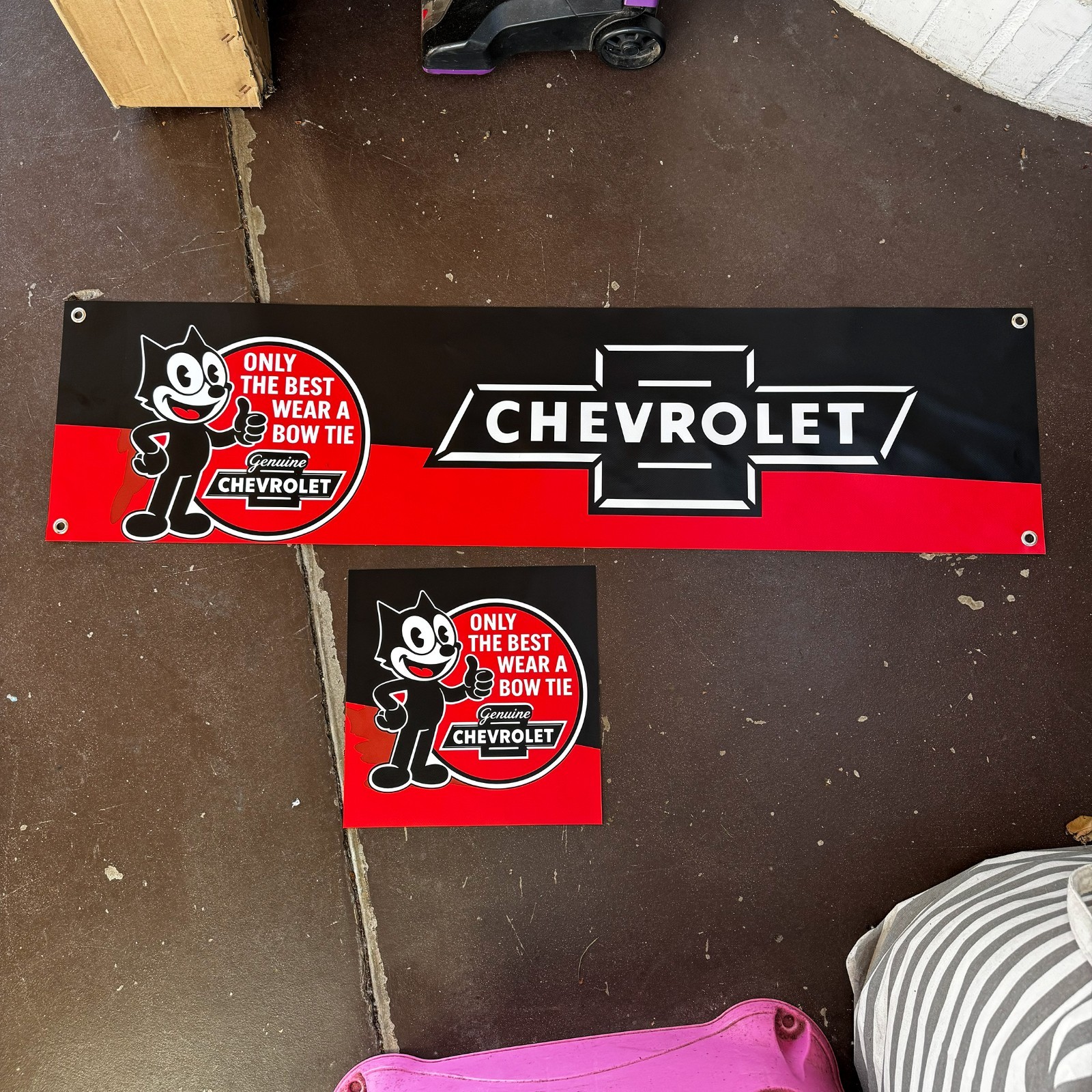 Chevrolet Felix The Cat Banner Set Vintage Chevy Garage Advertising Sign - 2