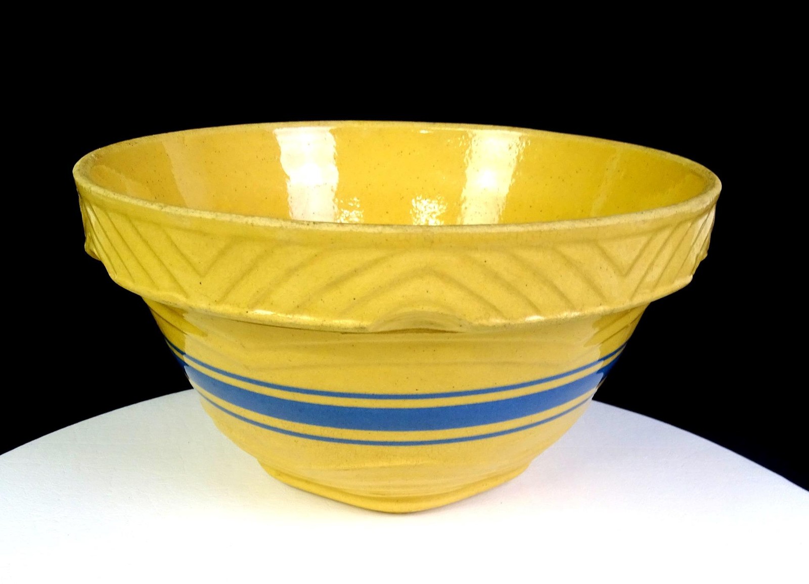 Robinson Ransbottom Stoneware Yellowware Blue Band Ribbed 9