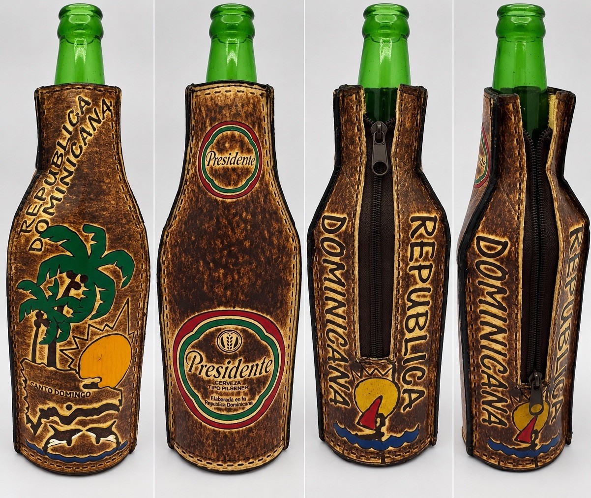 Dominican Republic Leather Bottle Holder Presidente Santo Domingo Souvenir Decor