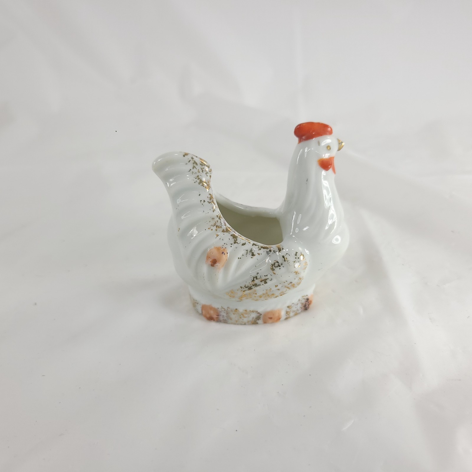 Vintage Miniature Porcelain Chicken Planter Gold Sponged Hen Country Japan