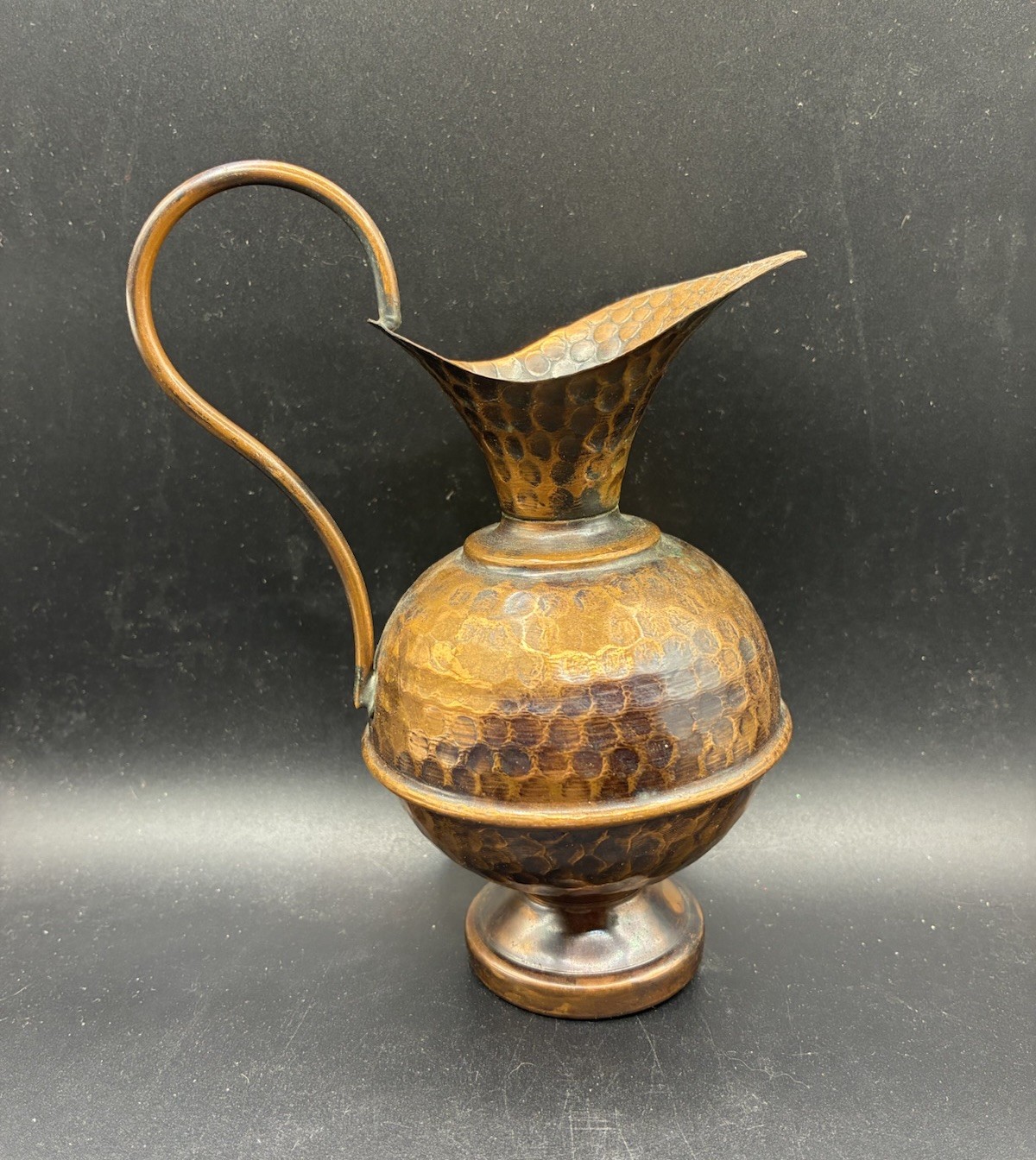 Vintage Hammered Copper Pitcher Made in Italy Stamped Hand Made Ewer Vase