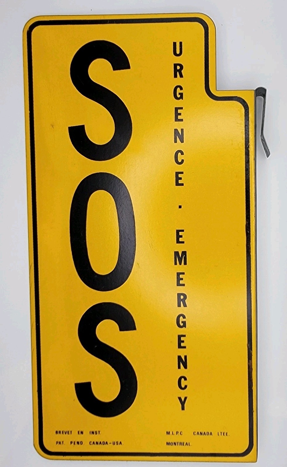 Vintage SOS Emergency Car Window Sign Roadside Distress Signal M.L.P.C Montreal