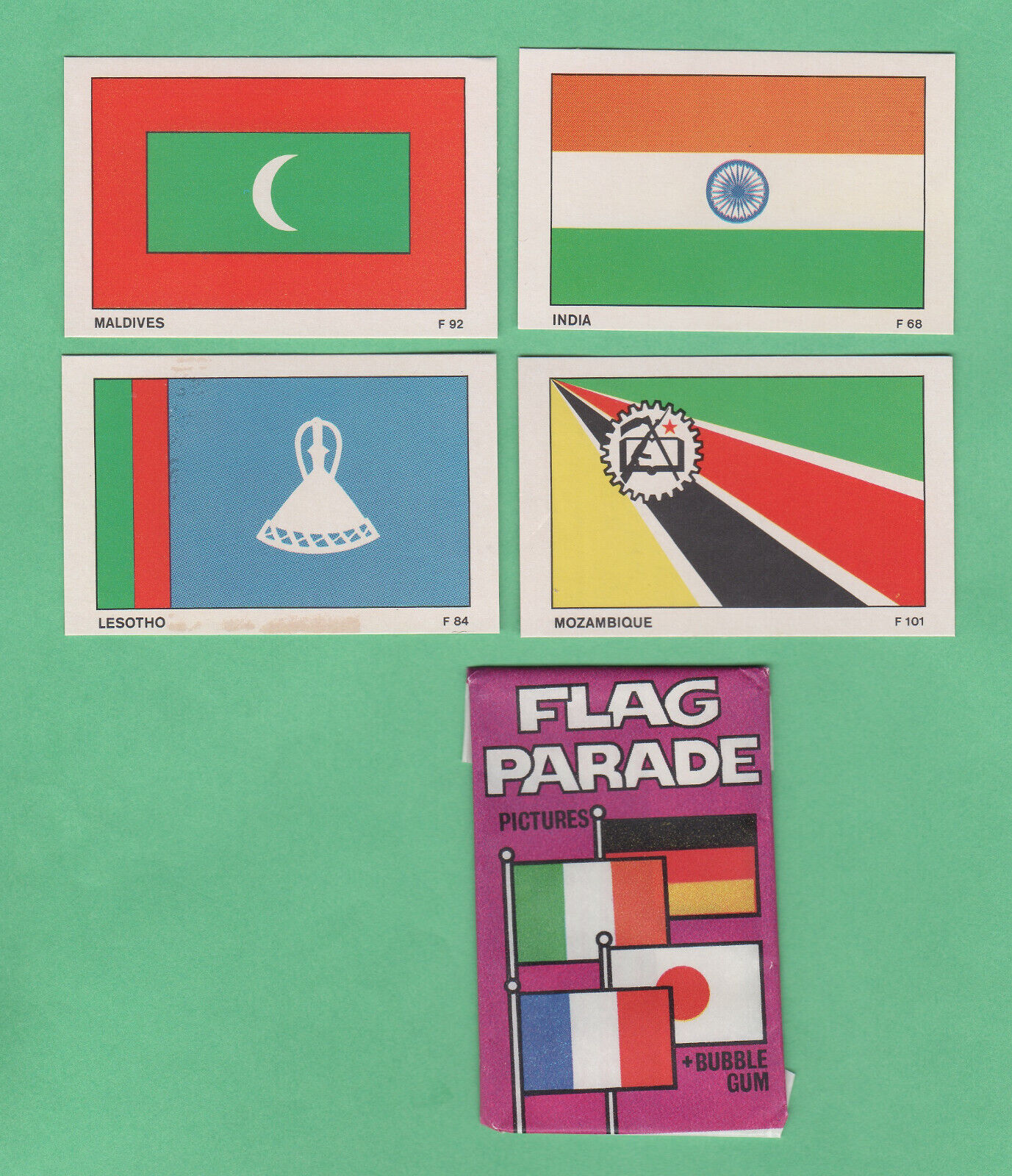 Dandy Gum Flag Parade Wrapper and 4  Mint cards