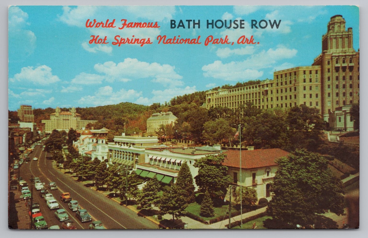 Vintage Hot Springs AR Bath House Row Central Ave Arlington Hotel Postcard