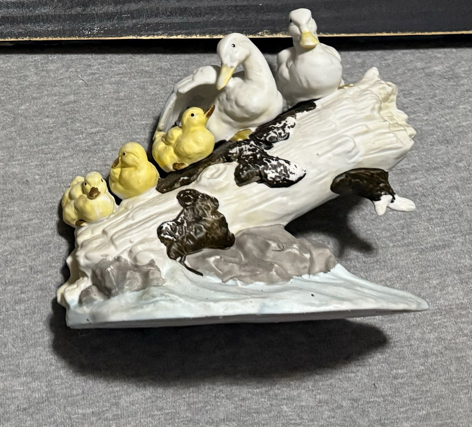 Porcelain Duck Family On A Log Vintage Figurine