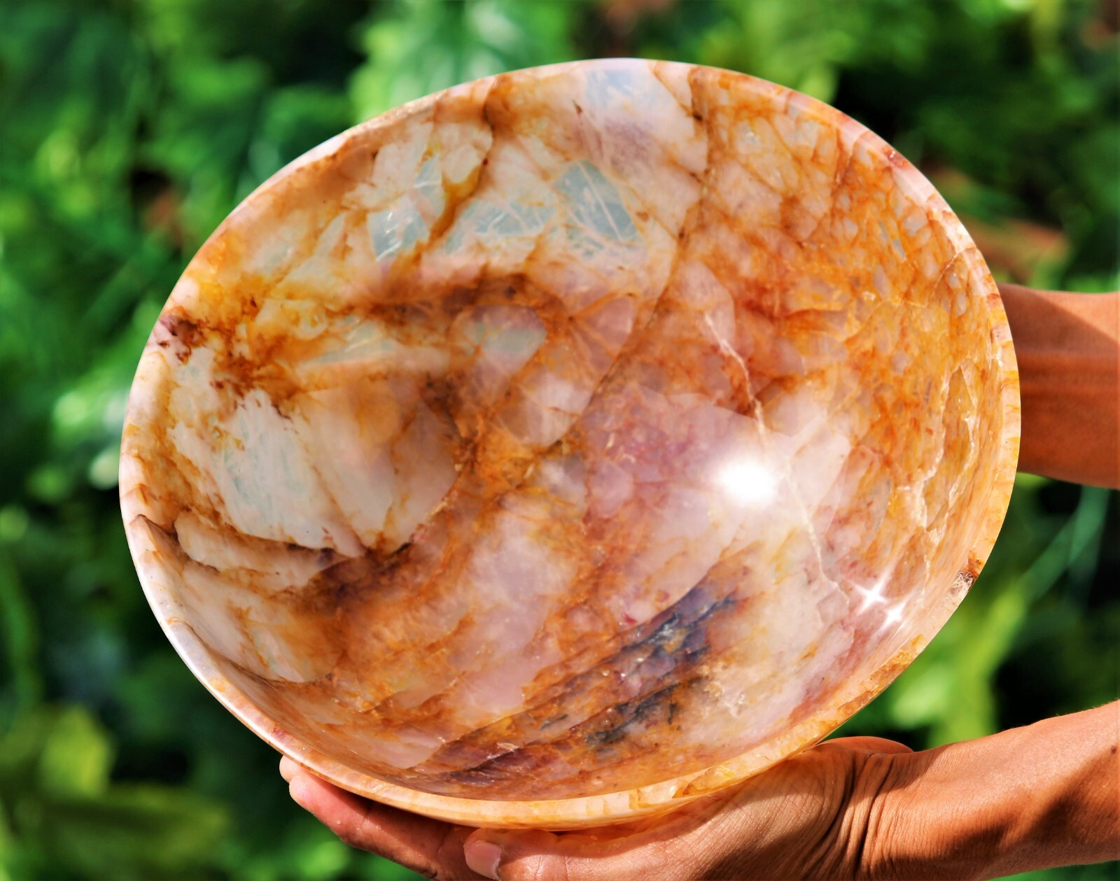 Superb Large 1405g Golden Quartz Crystal Healing Stone Round Shape Display Bowl