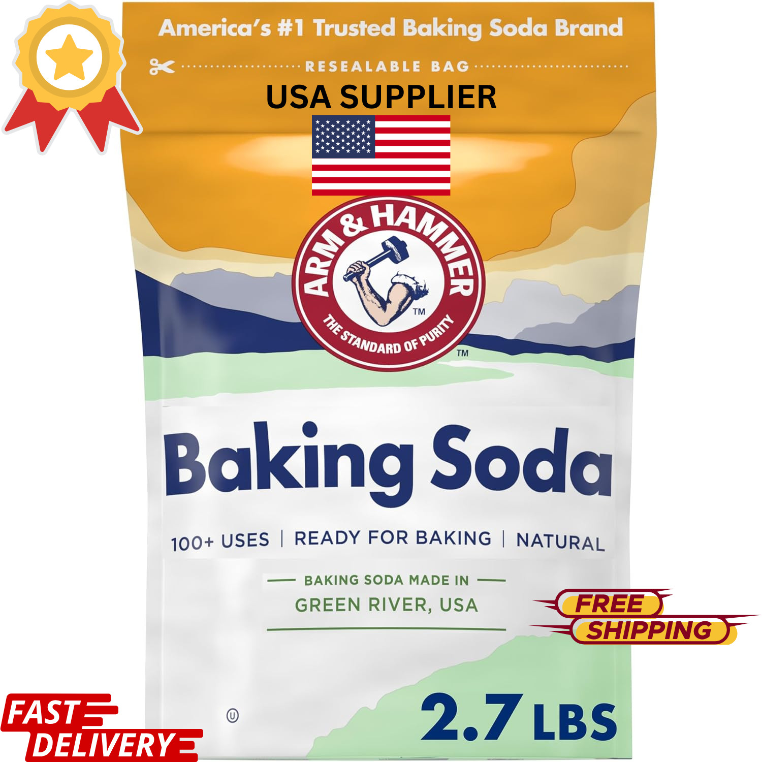 Baking Soda 2.7 LB Food Grade Pure Natural Cleaning & Deodorizing 100 Uses Daily