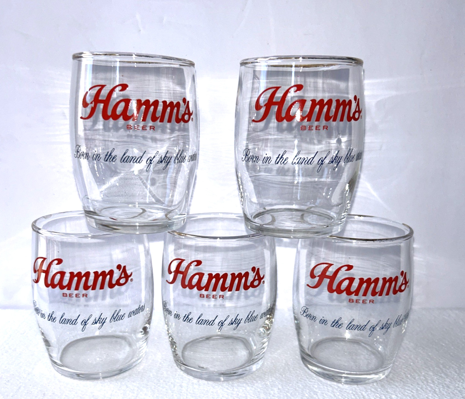 Set of 5 Vintage Hamm’s Collector Sample Beer Barrel Glass
