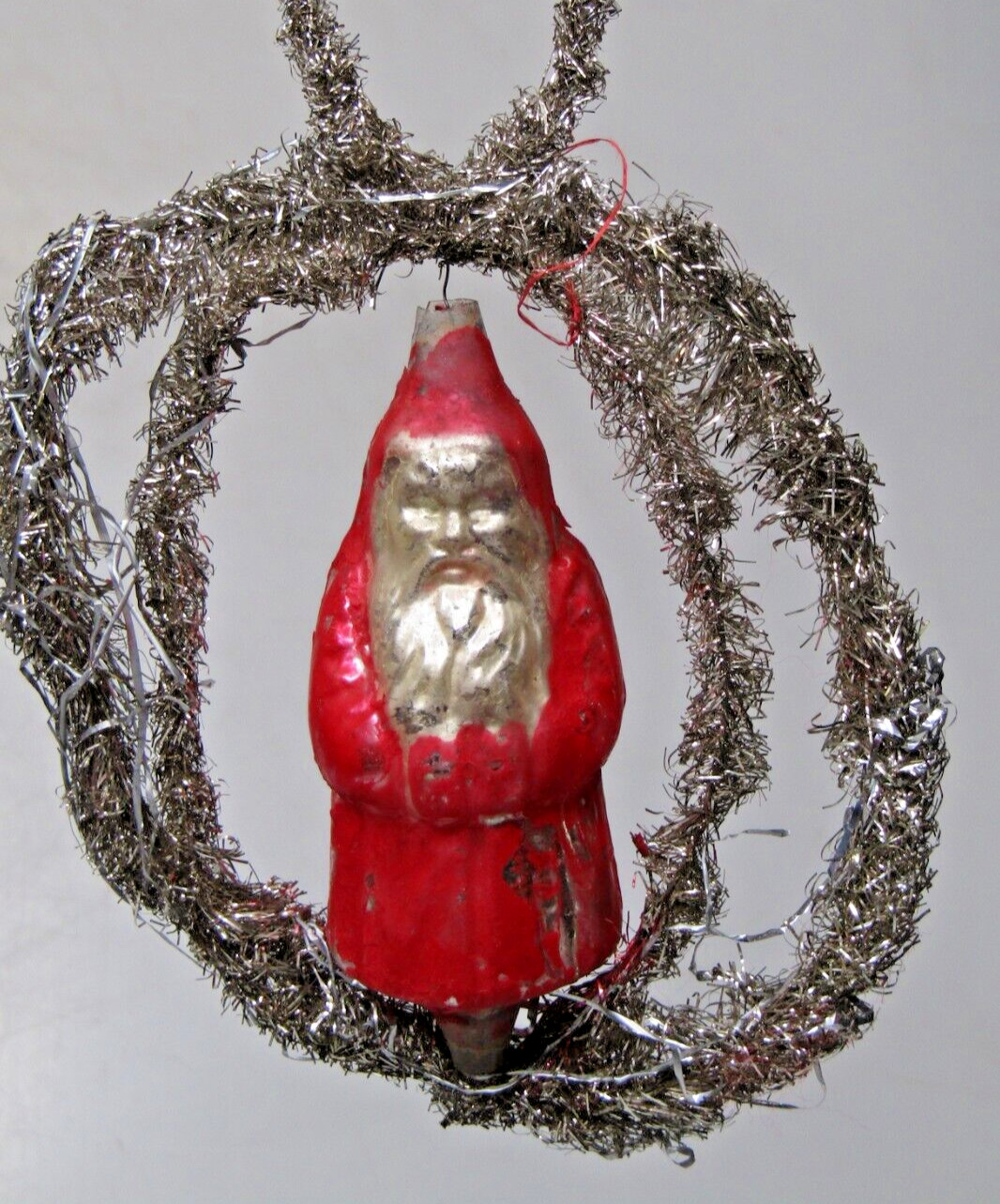 Antique Vintage Glass Crinkle Wire SANTA Figurine Christmas Ornament Germany
