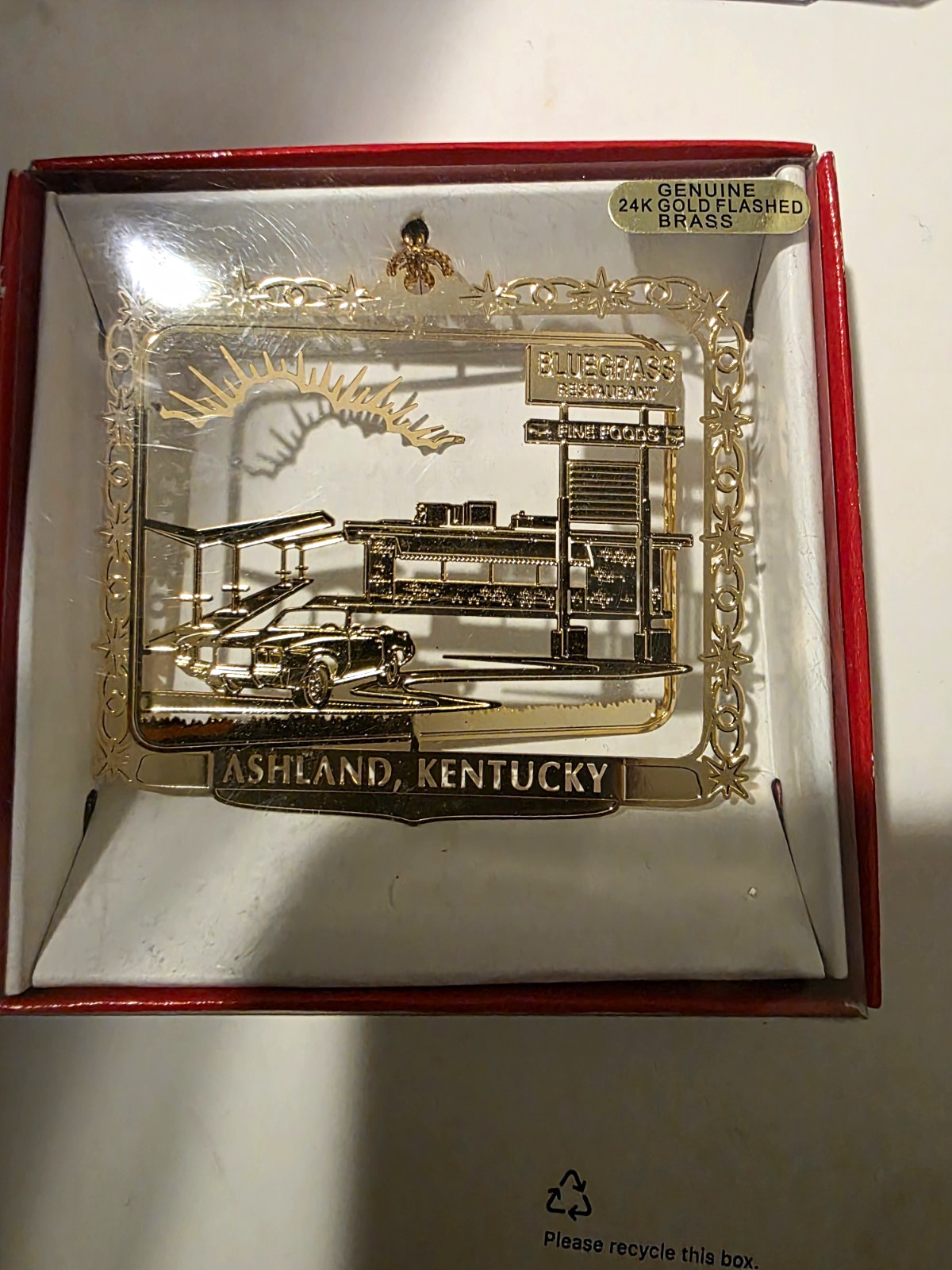 Nation's Treasures Ashland Kentucky 24K Gold Flashed Brass Plate Ornament w/Box Nation's Treasures Ashland Kentucky 24K Gold Flashed Brass Plate Ornament w/Box