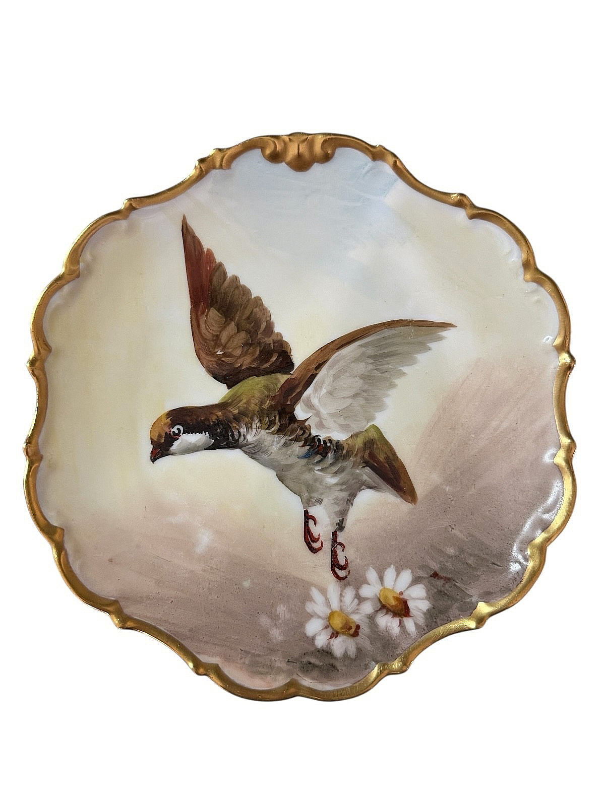 ANTIQUE FRENCH LIMOGES FLAMBEAU PORCELAIN PHEASANT PLATE ARTIST SIGNED