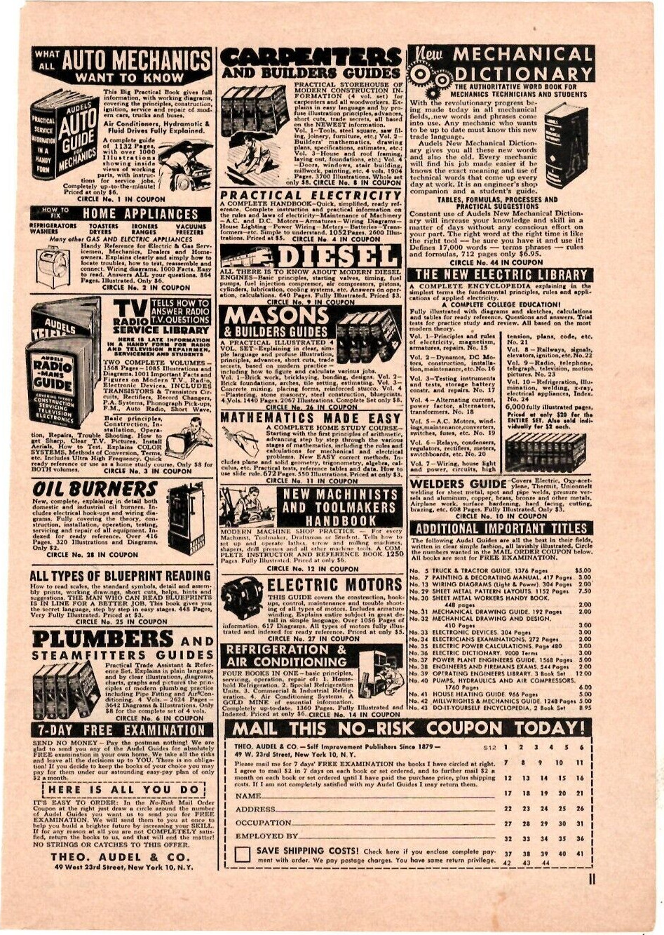 1960 Print Ad Theo.Audel Self Improvement Publishers Auto Guide Carpenters Radio