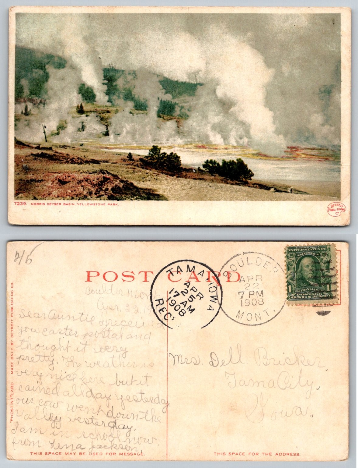 1908 Norris Geyser Basin Yellowstone Park Postcard Detroit Publishing Posted 1908 Norris Geyser Basin Yellowstone Park Postcard Detroit Publishing Posted