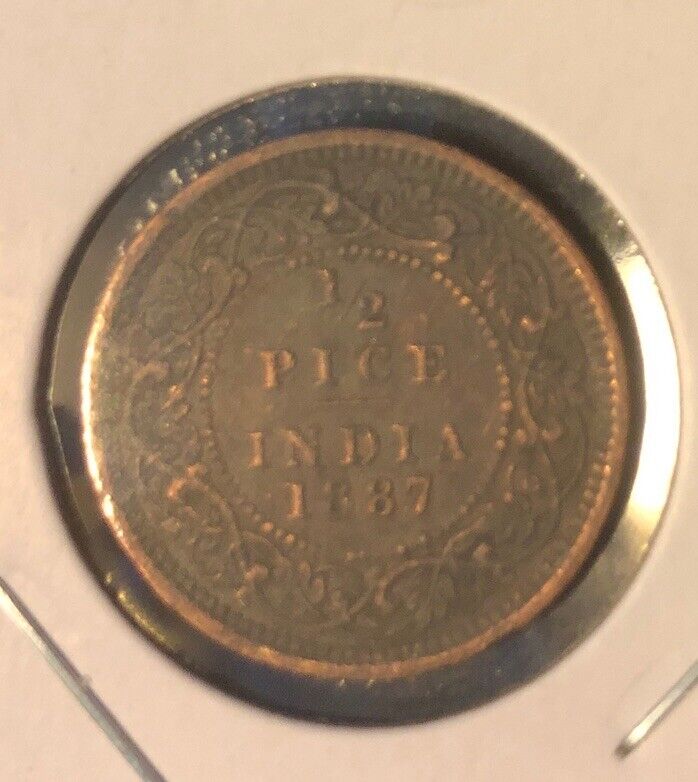 1887 India-British 1/2 Pice Copper Coin-Victoria-21.2mm - KM#484