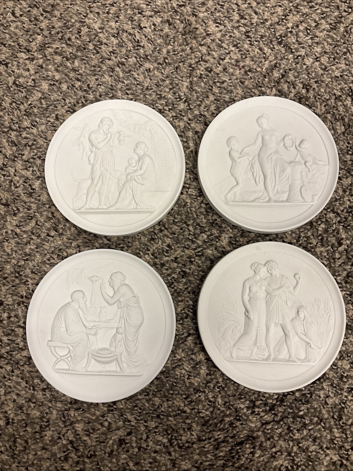 Vintage Royal Copenhagen Porcelain Bisque Wall Plaques Four Seasons Complete Set