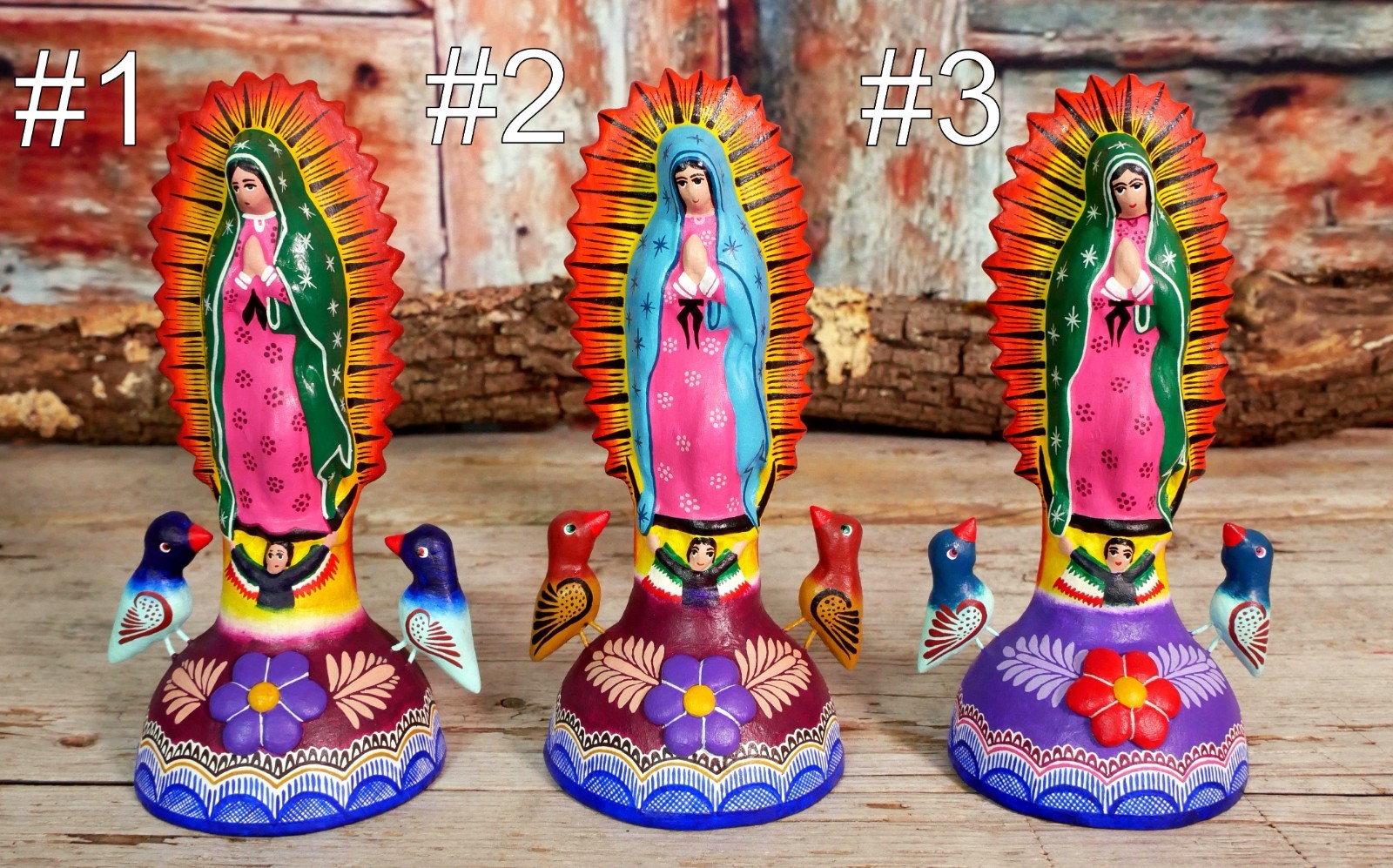 Our Lady of Guadalupe Clay Figure Handmade - SOLD INDIVIDUALLY - Mexico Folk Art