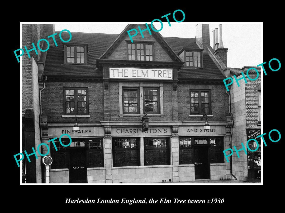 OLD POSTCARD SIZE PHOTO HARLESDON LONDON ENGLAND THE ELM TREE TAVERN c1930