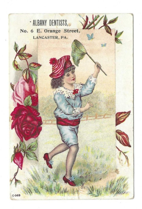 Old Dental Trade Card Albany Dentist Lancaster PA Becker Vitalized Air Painless