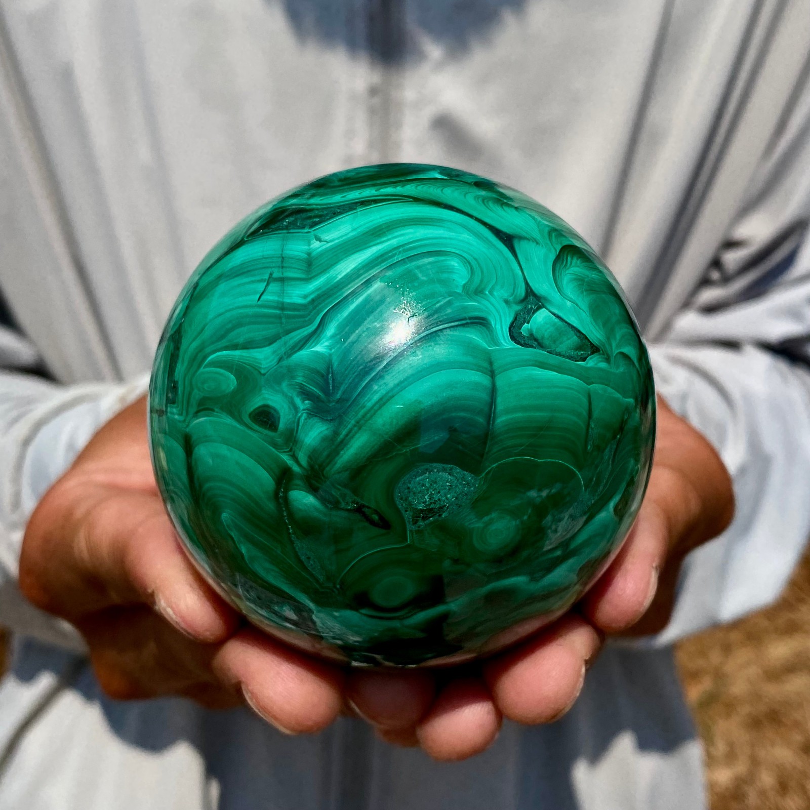 1.75LB Rare Natural Malachite quartz hand Carved sphere Crystal Healing Gem ball