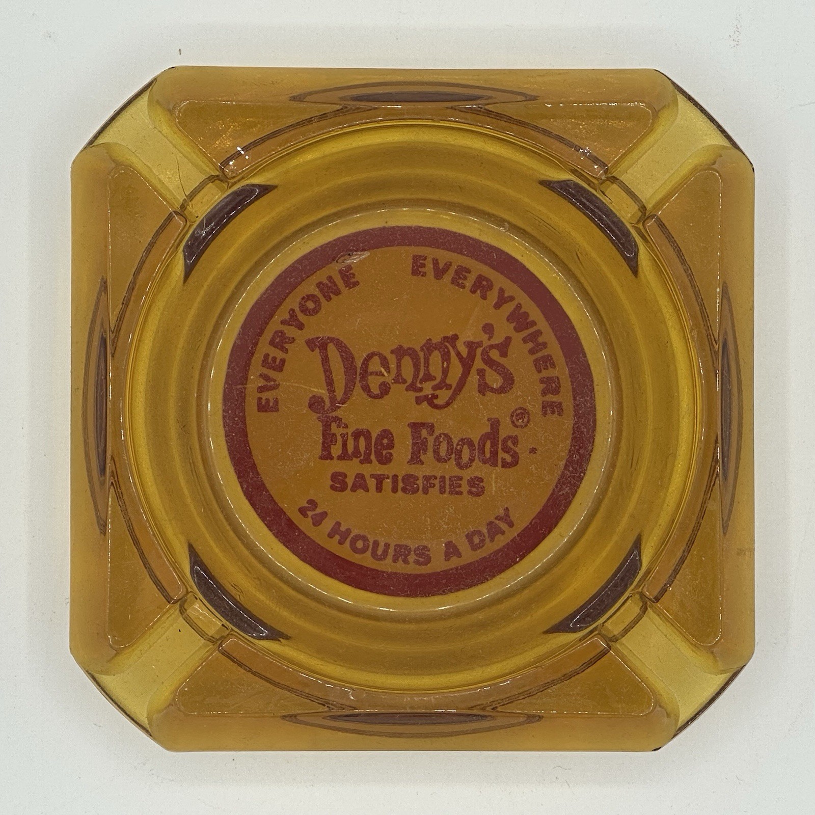 Vintage 1960's-1970's Denny’s Fine Foods Amber Glass Ashtray 3-1/2 Vintage 1960's-1970's Denny’s Fine Foods Amber Glass Ashtray 3-1/2