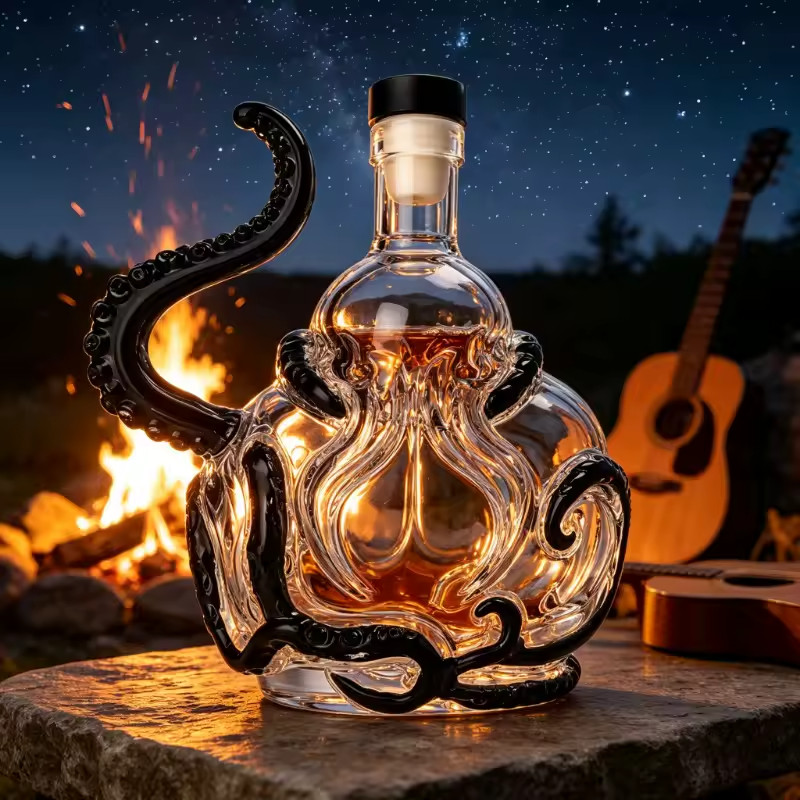 NEW Unique Octopus Shape Clear Glass Decanter Whiskey 350ml Carafe Liquor Bottl