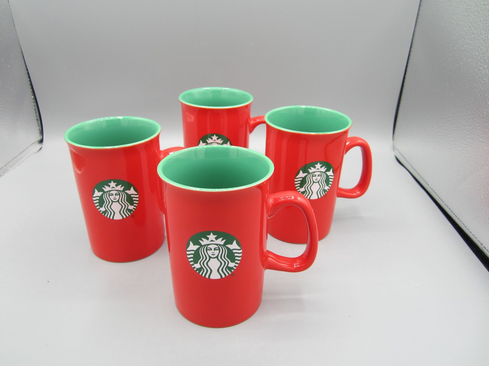 Set of 4 Starbucks Red, Teal Inside, Green Siren Logo Coffee Tea Mug 10 oz 2024